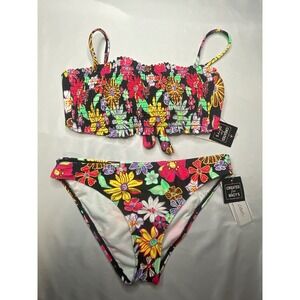 Salt‎ & Cove Floral Smocked Back Tie Bikini Swimsuit Set  size M